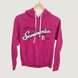 Three Square Florida State Seminoles FSU Hoodie Magenta Pink Chenille Patch S